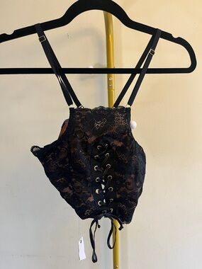 We are Hah Top 2 Bottom Black Lace Cami